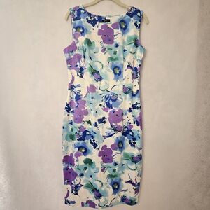 F&F NWT Sz 12 Purple & Blue Sheath Shift Dress Size Zip Madmen